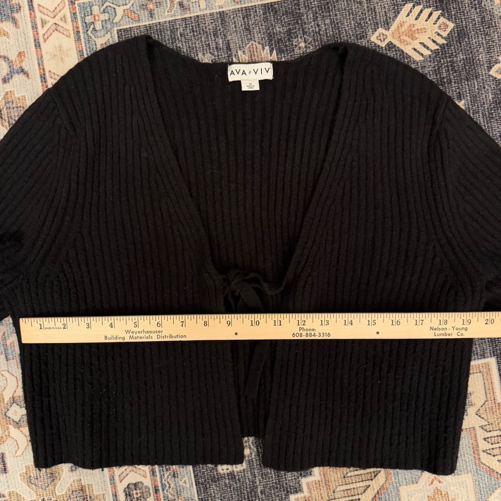 AVA & VIV Tie Front Rib Knit Black Cozy Sweater Cardigan Women’s Size 1X - Picture 6 of 8